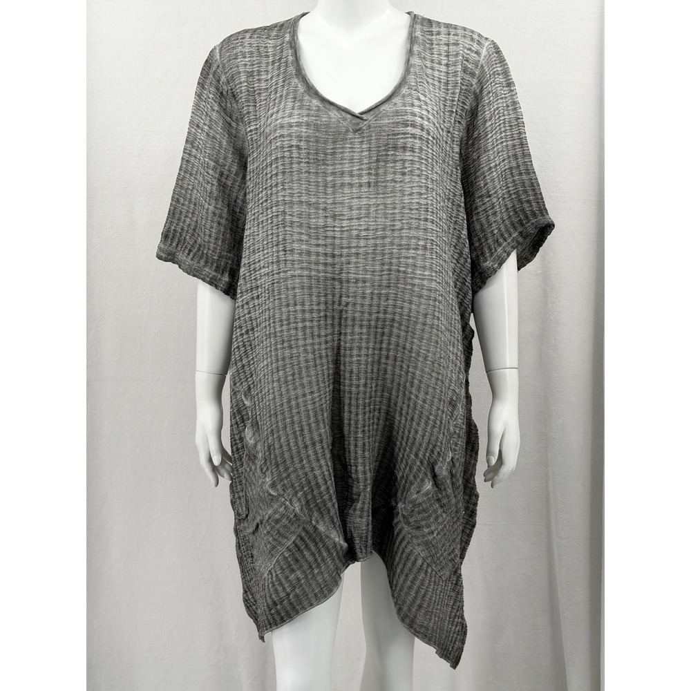Soft Surroundings Top Womens 2X Gray Textured Gauze V-Neck Lagenlook Relaxed Fit